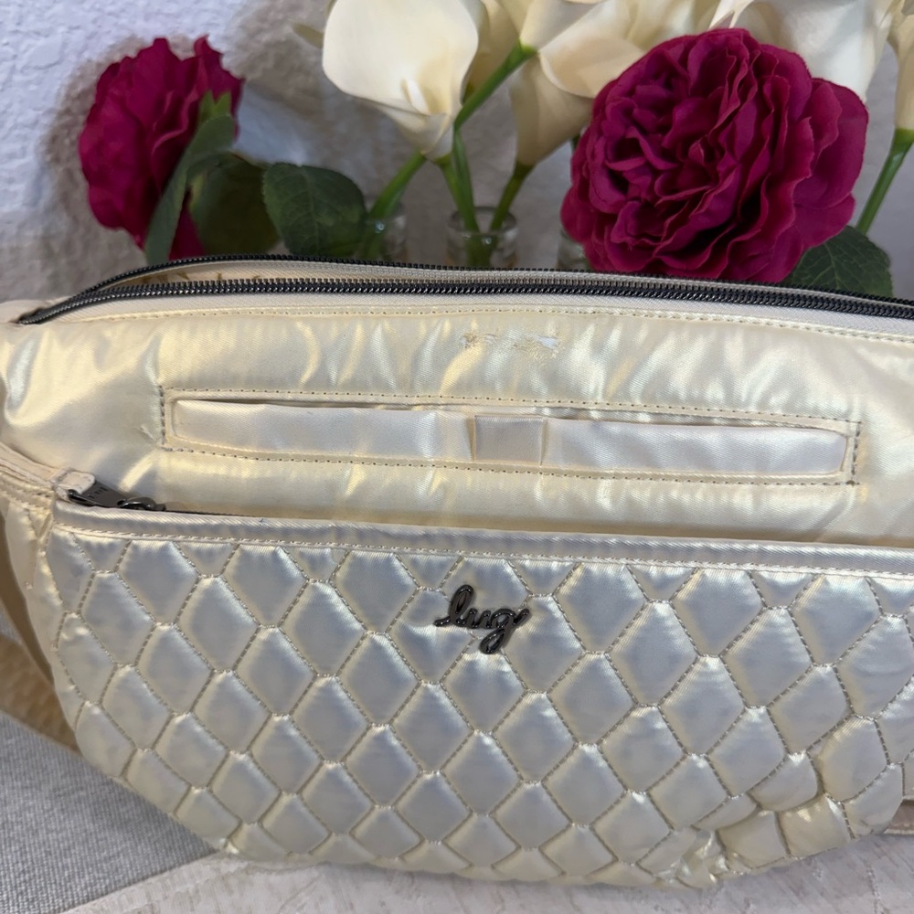 Lug Bolero Crossbody Bag Metallic Pearl Champagne - Star Lining w/ many Pockets - Picture 8 of 16